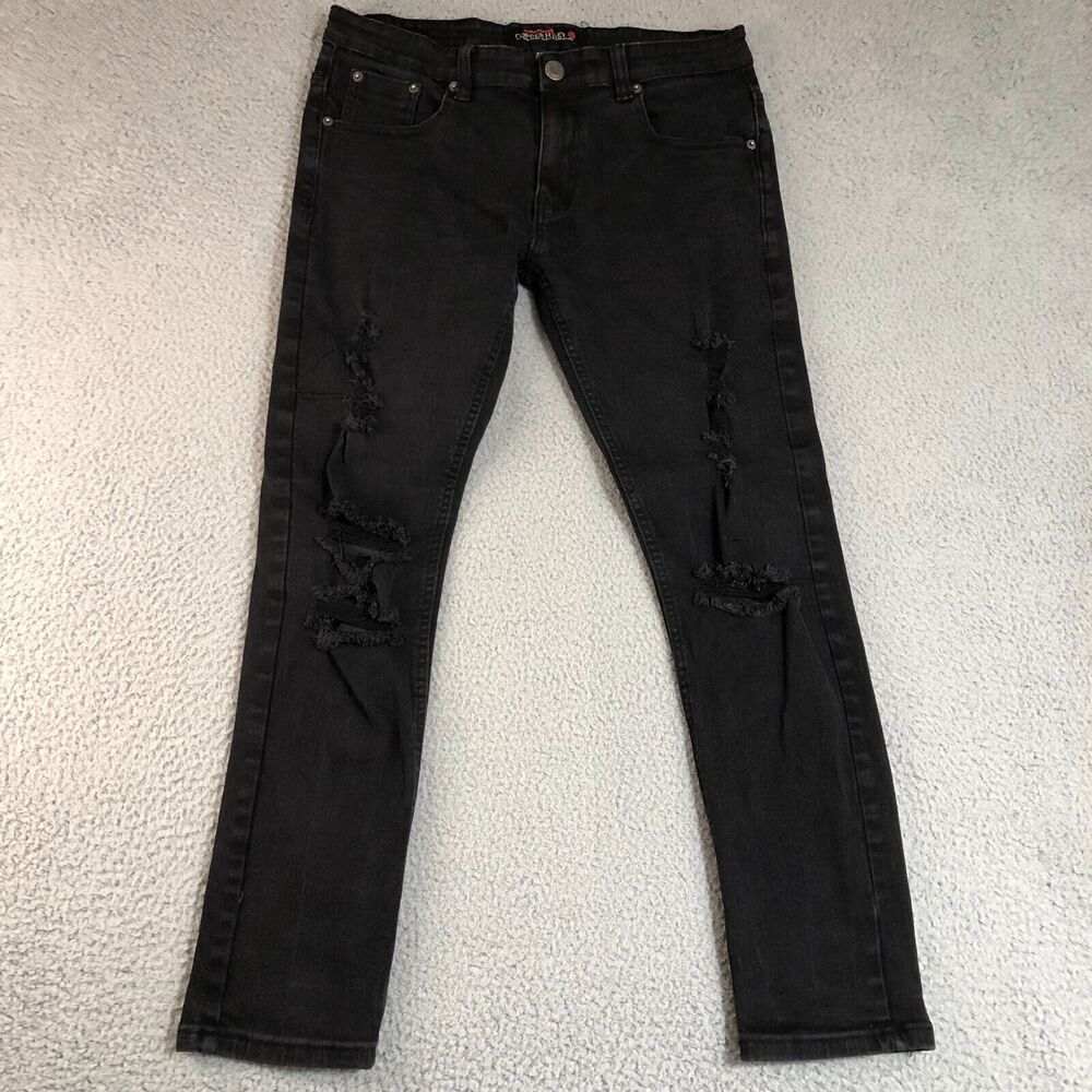 Copper Rivet Jeans‎ Mens 34x30 Black Preppy Distressed Denim Straight Stretch